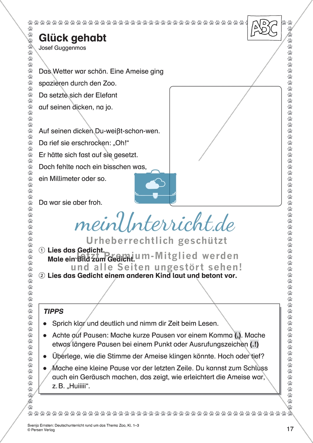 Deutschunterricht rund um das Thema Zoo - Ein Bild zu einem Gedicht malen Preview 1