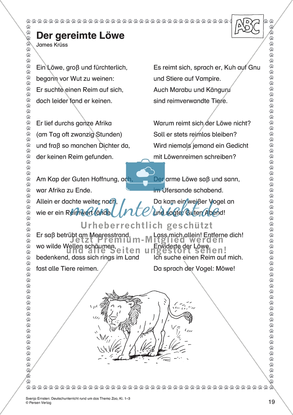 Deutschunterricht rund um das Thema Zoo - Ein Gedicht vorlesen und nachspielen Preview 1