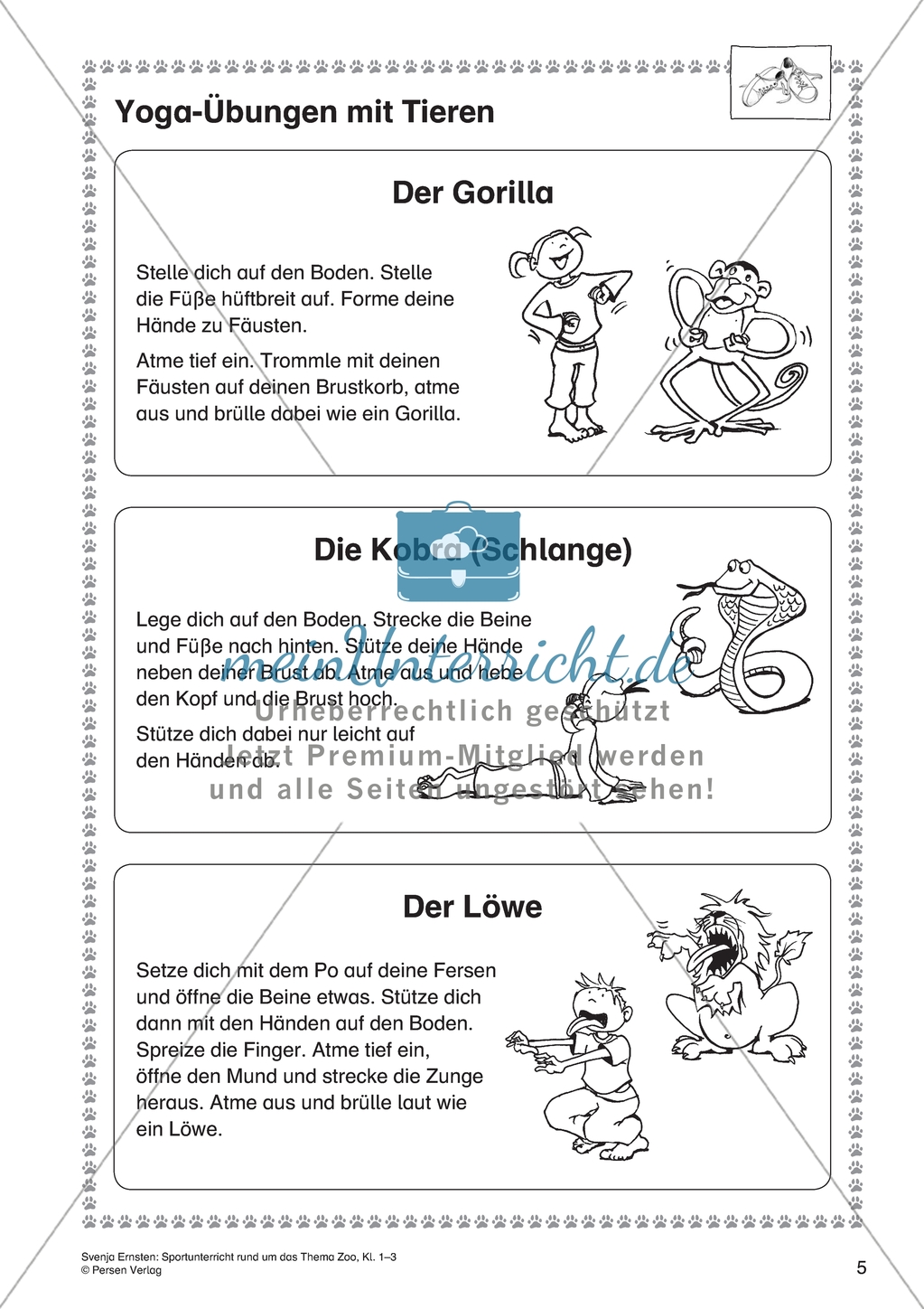 Sportunterricht rund um das Thema Zoo: Yoga-Übungen mit Tieren Preview 1