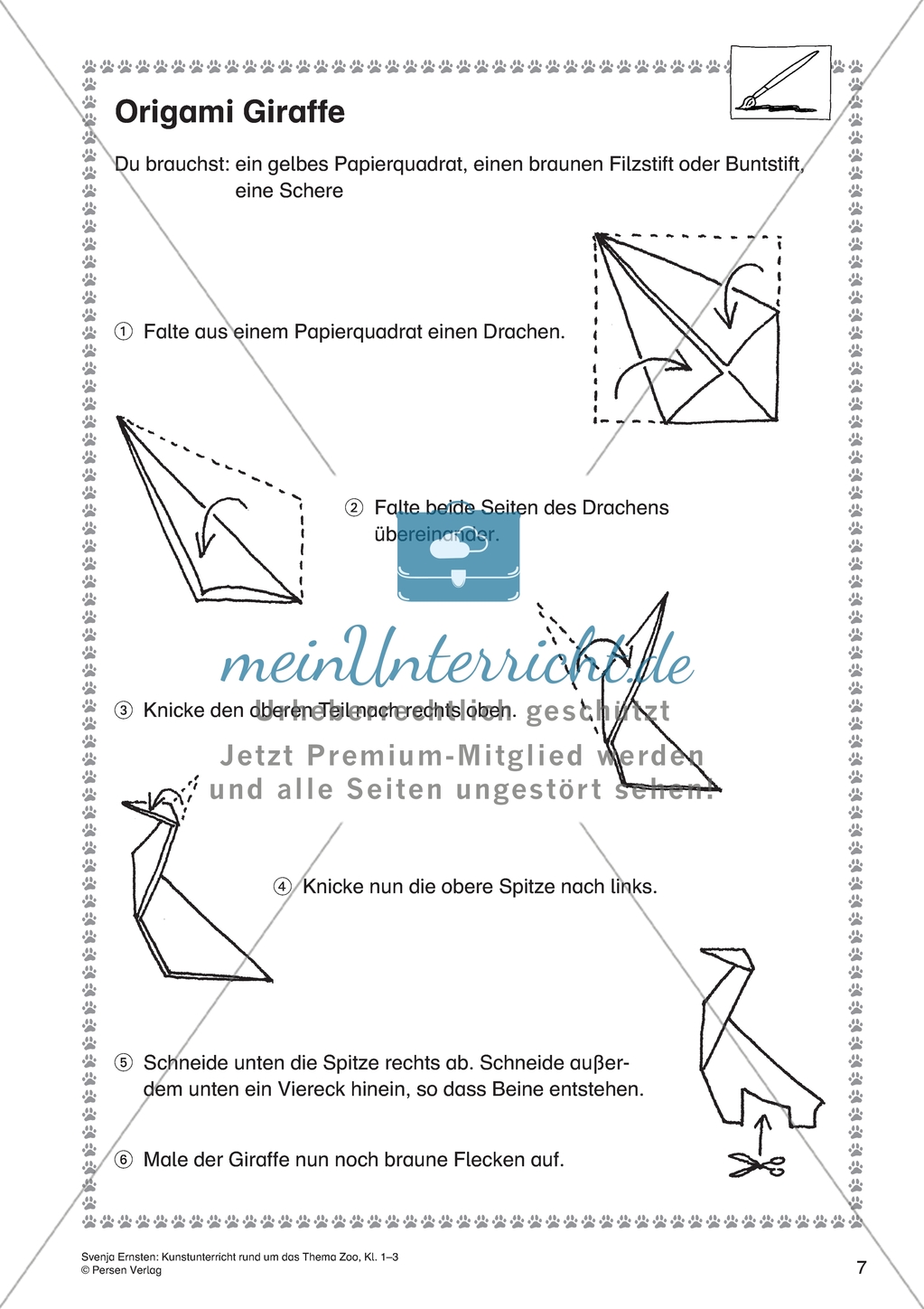 Kunstunterricht rund um das Thema Zoo - Eine Origami-Giraffe erstellen Preview 1