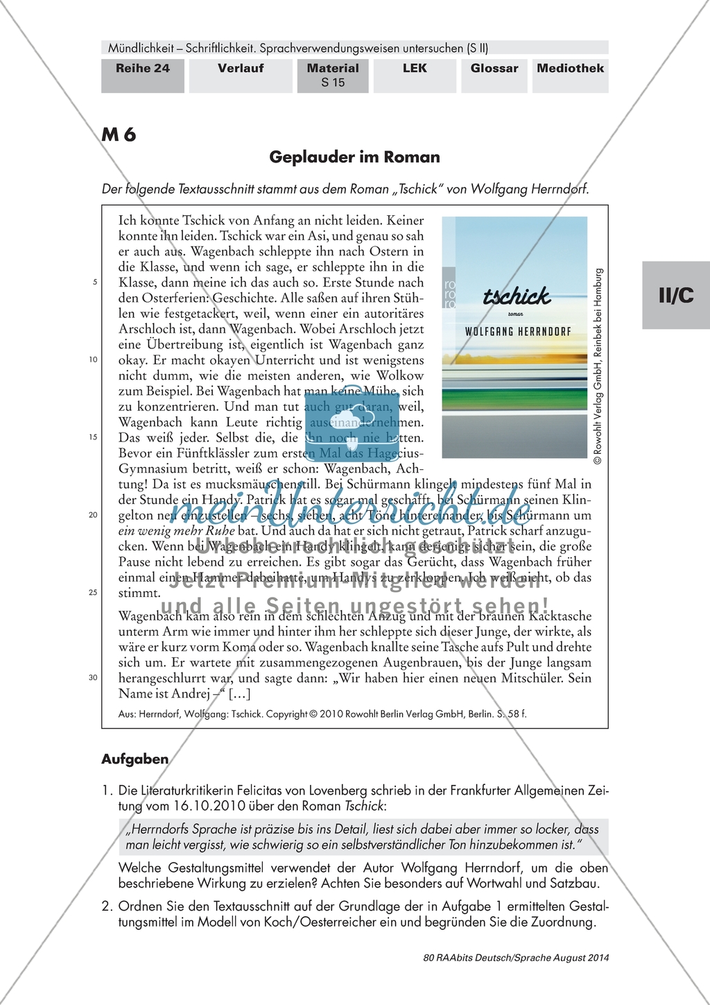 Situative Angemessenheit von Sprachverwendungssituationen: Geplauder in einem Roman und in einem Schülertext Preview 2