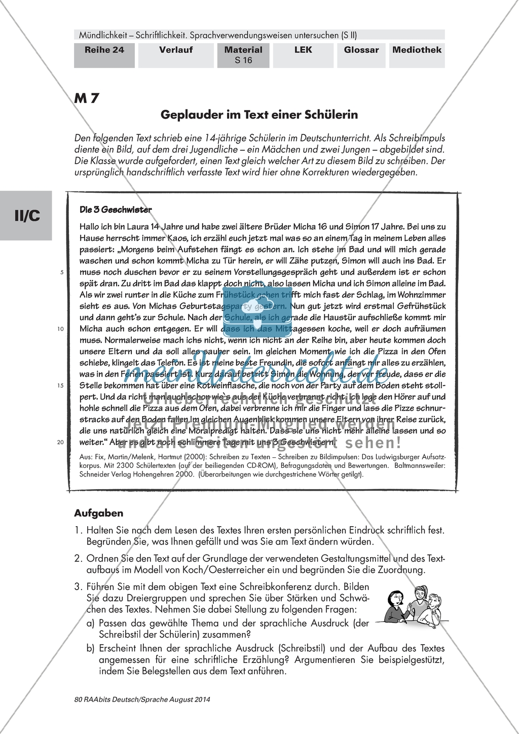 Situative Angemessenheit von Sprachverwendungssituationen: Geplauder in einem Roman und in einem Schülertext Preview 3