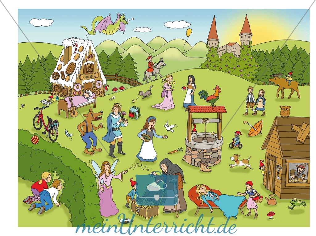 Differenzierte Aufgaben zu einem Märchenbild - Einstieg mit einer Geschichte und Präsentation des Wimmelbilds Preview 3