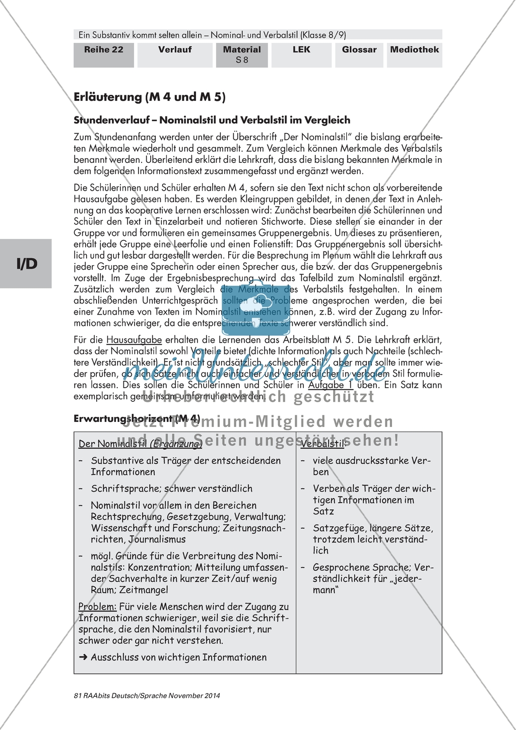 Nominal- und Verbalstil - Auseinandersetzung mit einem Informationstext zum Nominalstil Preview 2