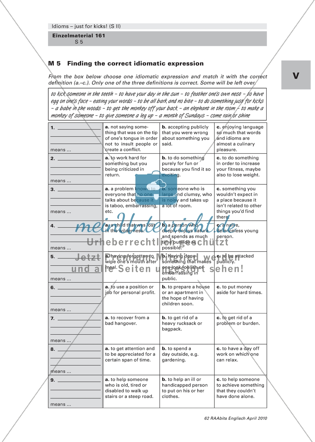 Idioms and their meaning Preview 2