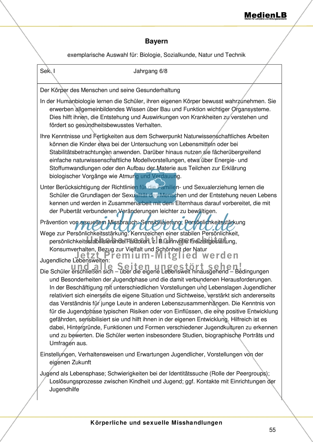 Missbrauch Kinder und Jugendlicher: Lehrplanbezug Bayern Preview 1