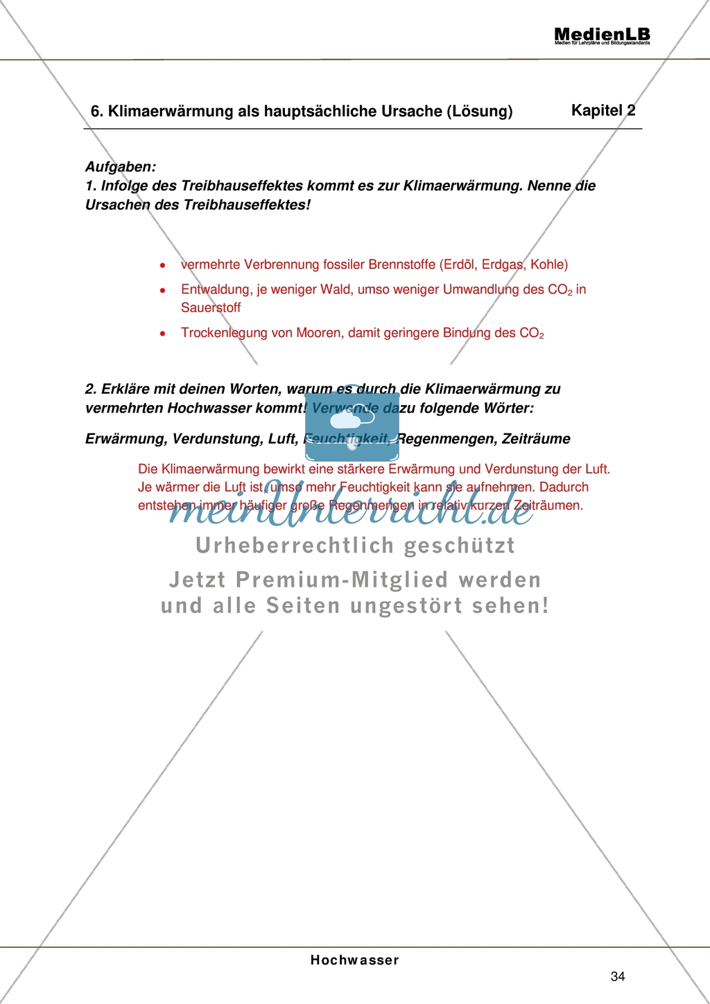 Hochwasser - Klimaerwärmung als hauptsächliche Ursache: Ursachen des Treibhauseffektes nennen Preview 2