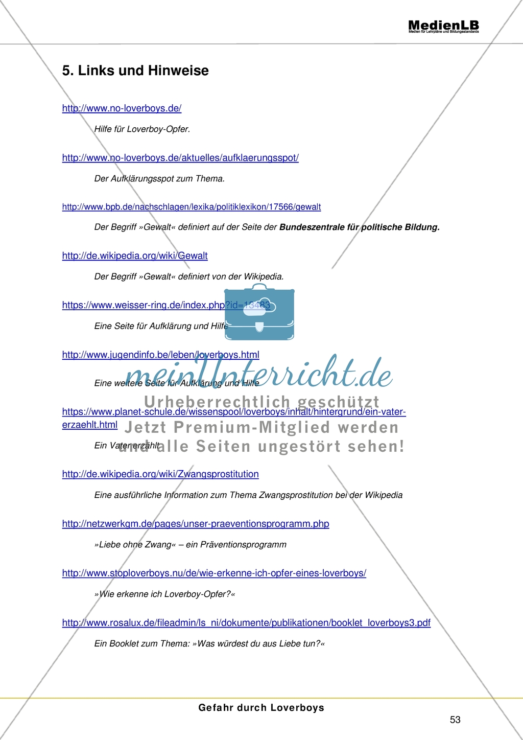 Gefahr durch Loverboys: Weiterführende Internetlinks Preview 1