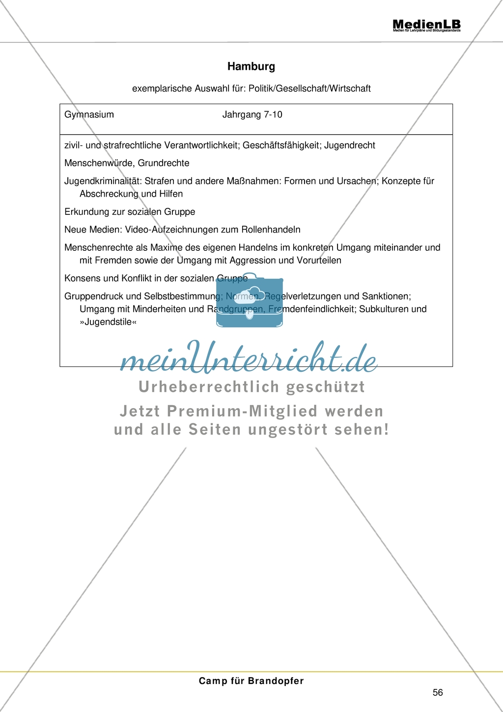 Lehrplananalysen zum Thema Brandopfer und Hilfsorganisationen für das Bundesland Hamburg Preview 1