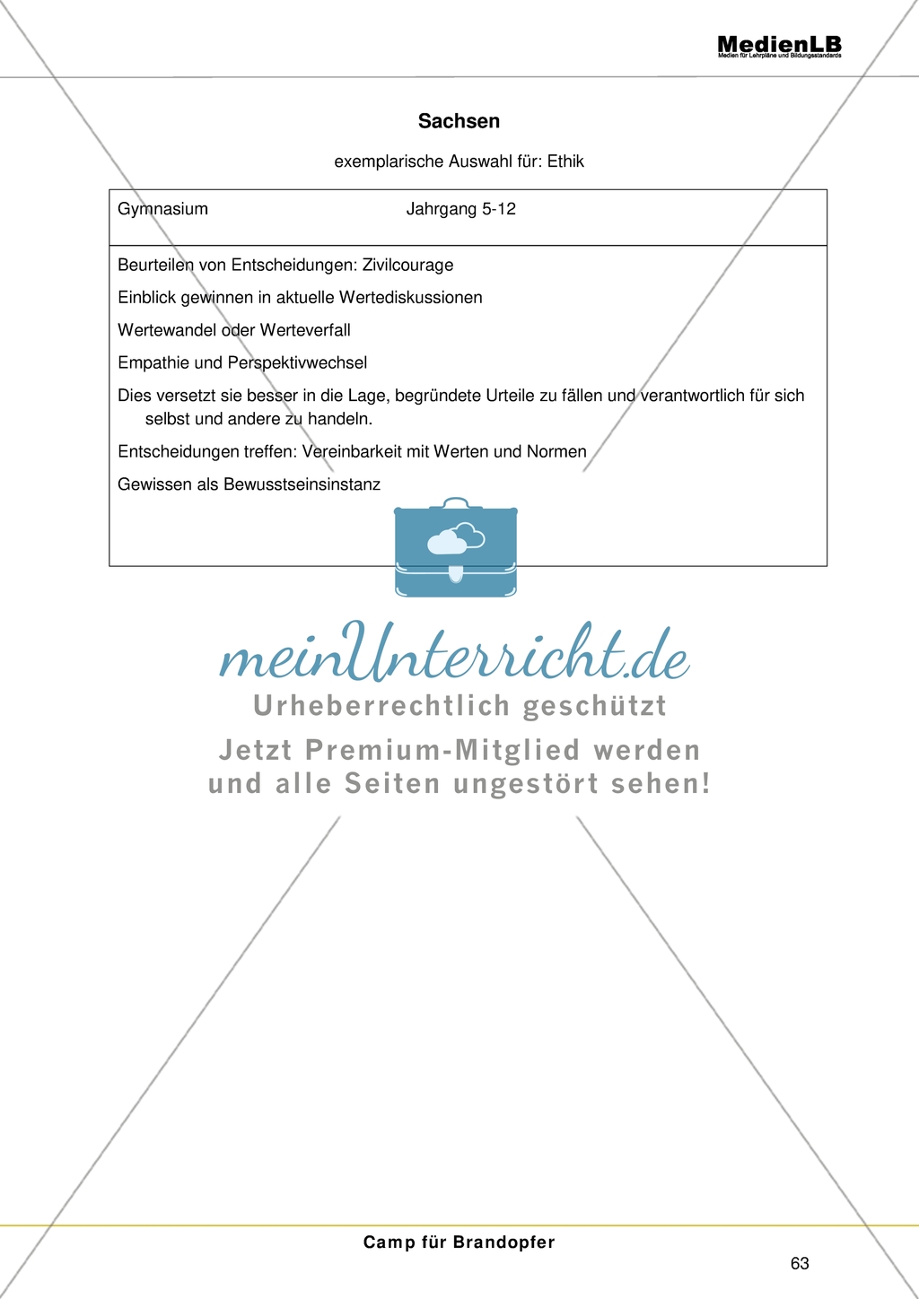 Lehrplananalysen zum Thema Brandopfer und Hilfsorganisationen für das Bundesland Sachsen Preview 1