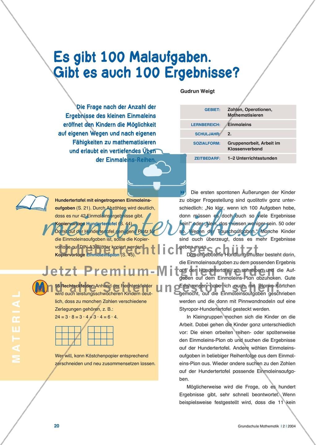 Es gibt 100 Malaufgaben. Gibt es auch 100 Ergebnisse? Preview 1