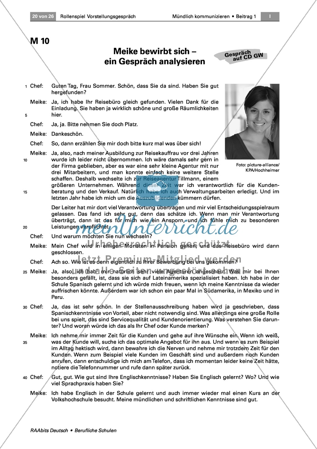 Thema Bewerbung: Ein Bewerbungsgespräch analysieren + Ratschläge formulieren Preview 1