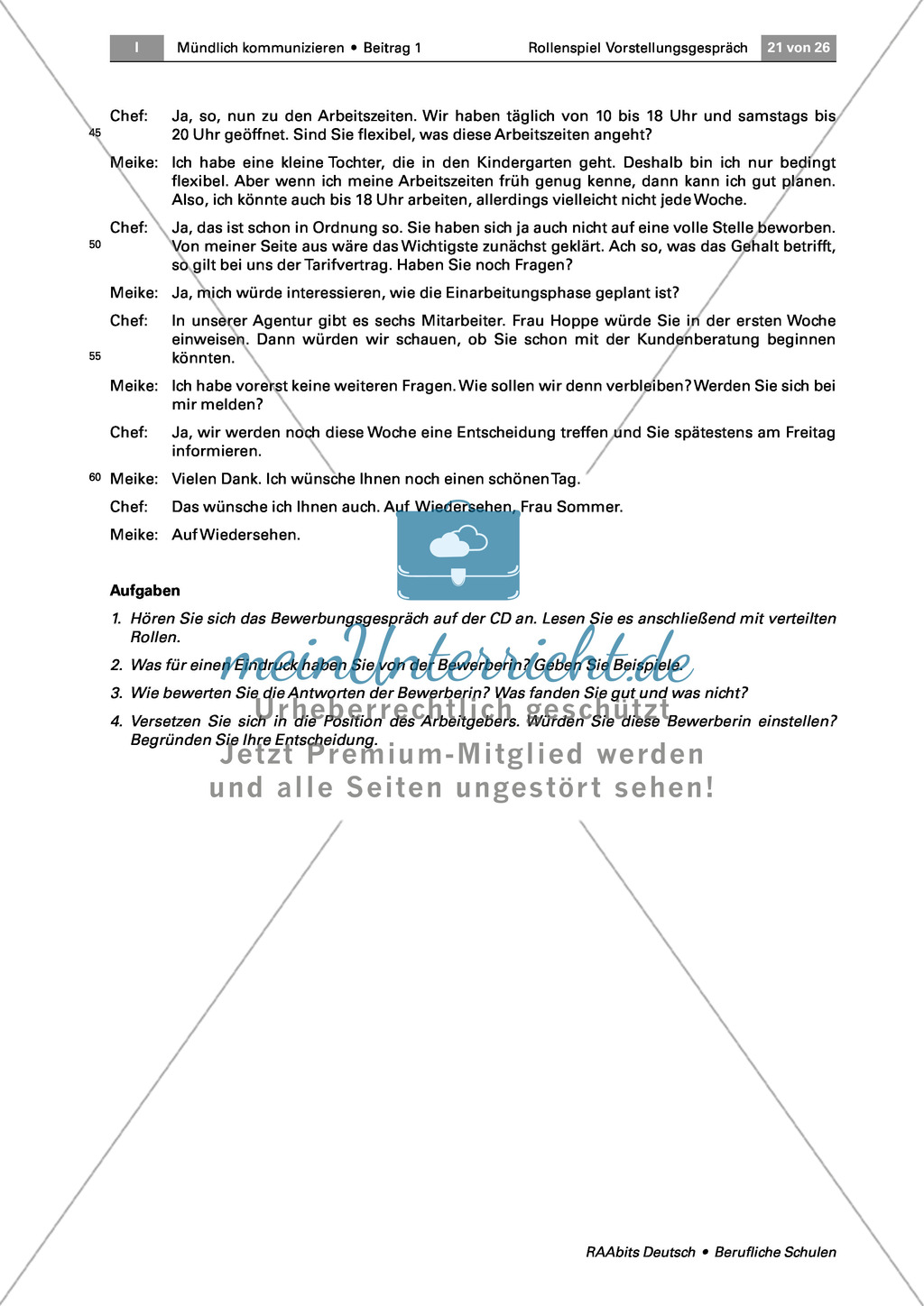 Thema Bewerbung: Ein Bewerbungsgespräch analysieren + Ratschläge formulieren Preview 2