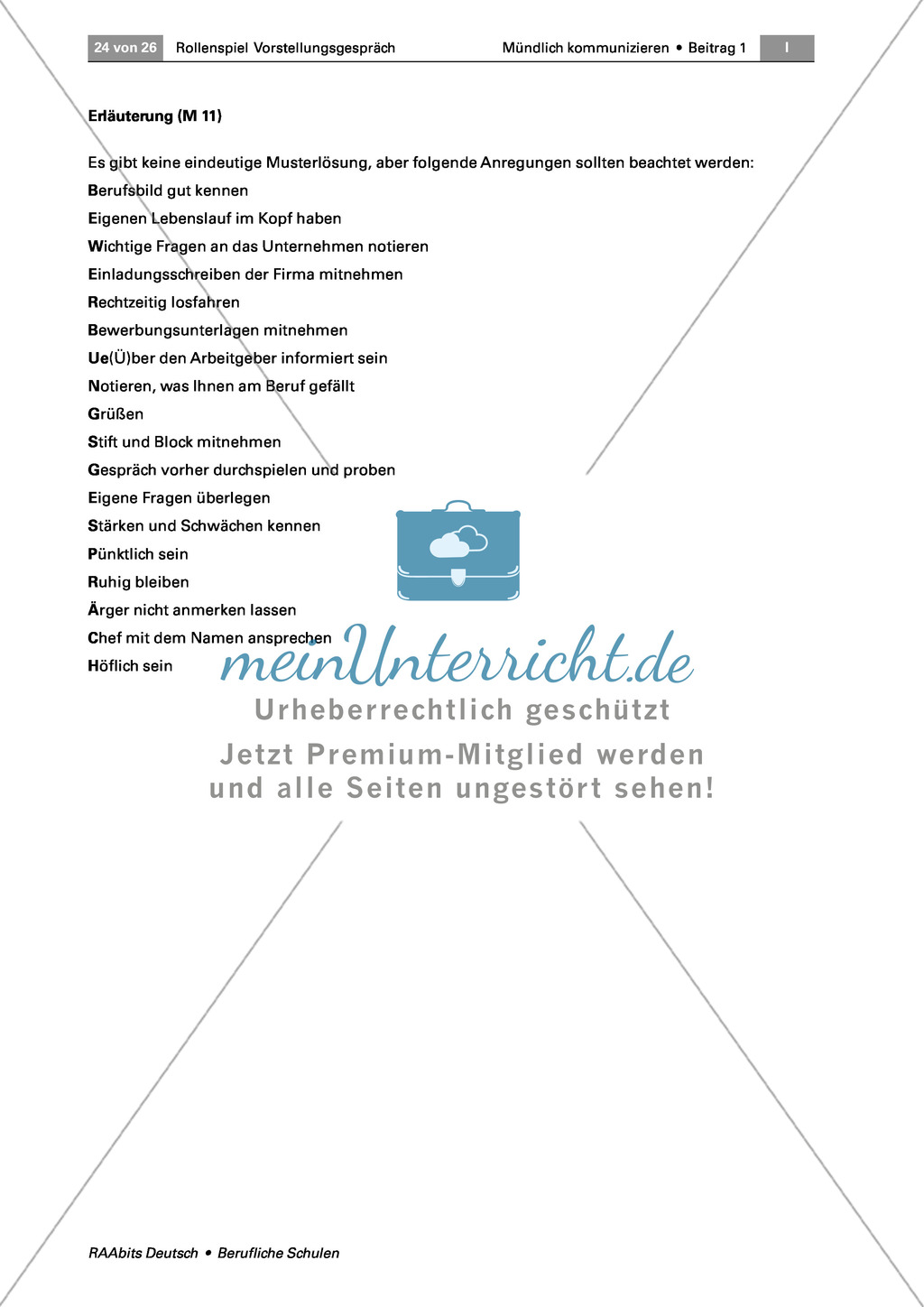 Thema Bewerbung: Ein Bewerbungsgespräch analysieren + Ratschläge formulieren Preview 5