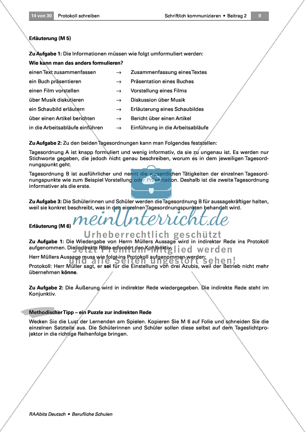 Ein Protokoll schreiben: Abkürzungen kennen lernen + Indirekte Rede + Verwendung verschiedener temporaler Adverbien Preview 5