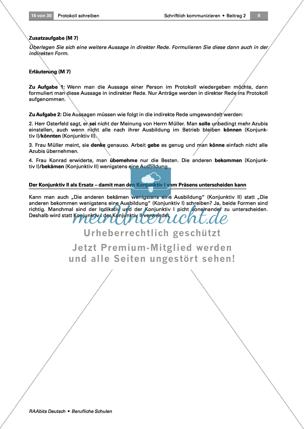 Ein Protokoll schreiben: Abkürzungen kennen lernen + Indirekte Rede + Verwendung verschiedener temporaler Adverbien Preview 7