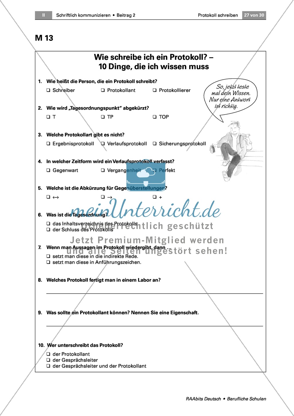Ein Protokoll schreiben: Lernkontrolle - ein Ergebnisprotokoll verfassen Preview 1