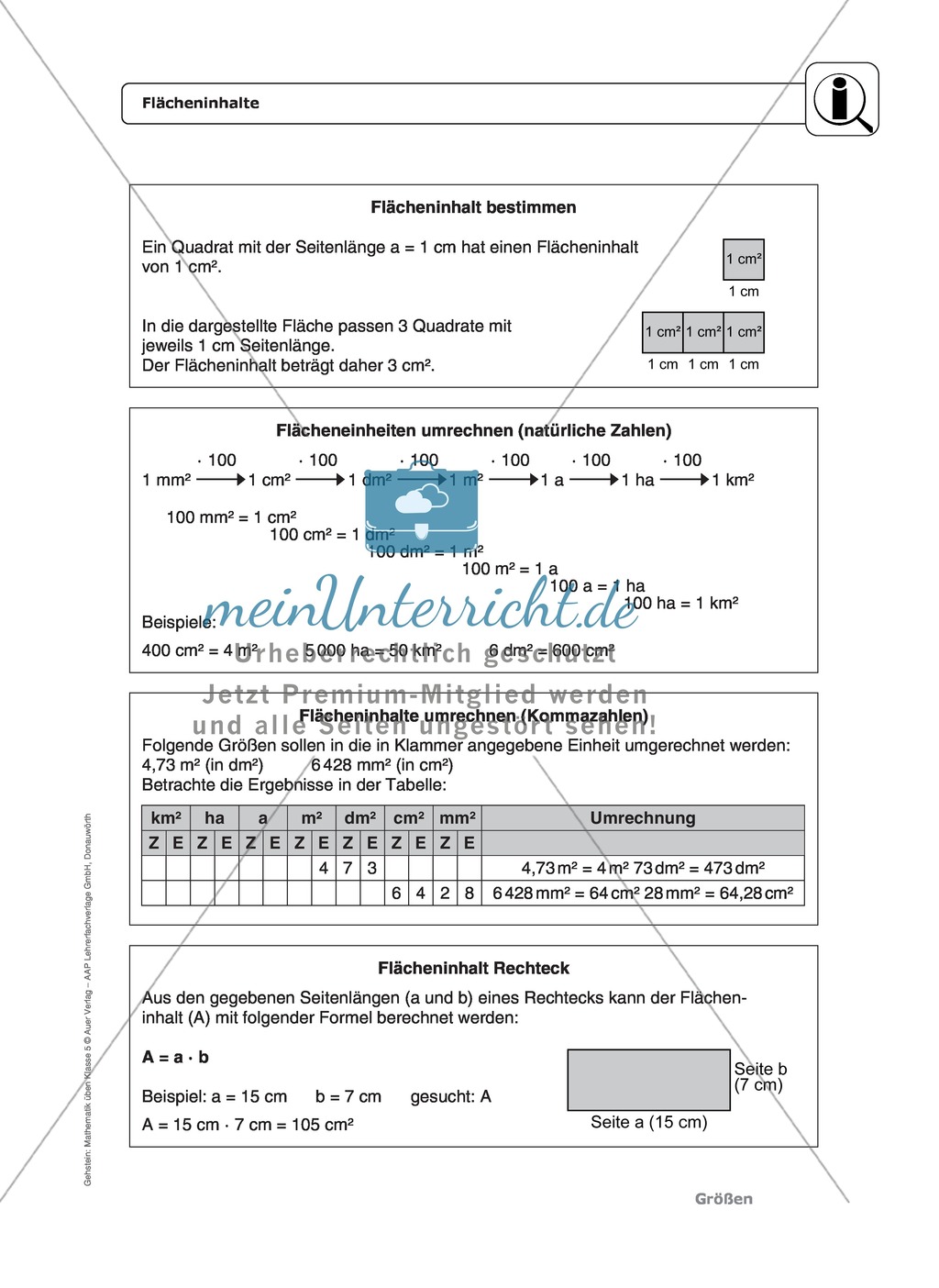 Bestimmung von Flächeninhalten und Umrechnung von Flächenmaßeinheiten Preview 1