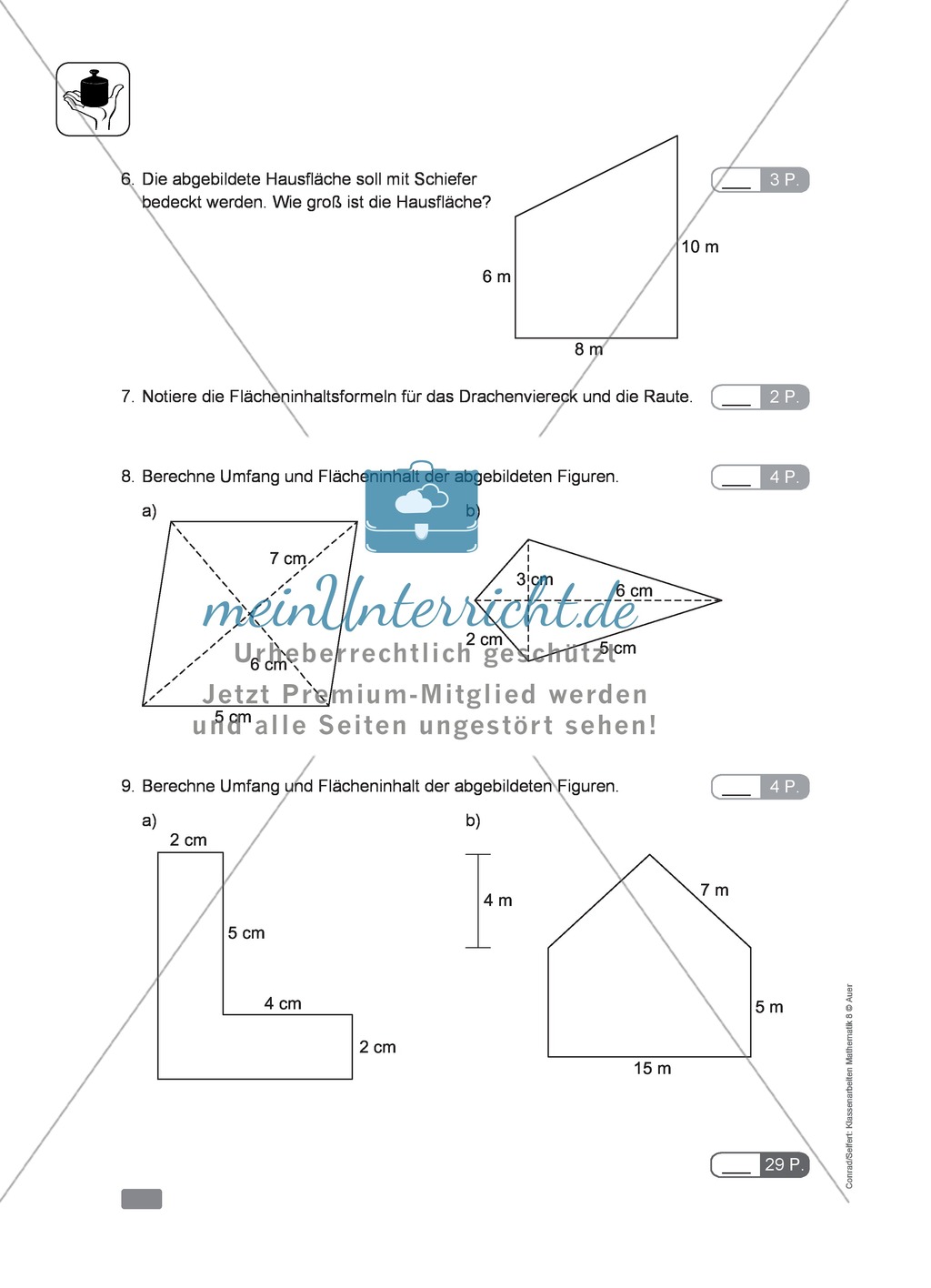Klassenarbeit zur Flächenberechnung von Vielecken Preview 2
