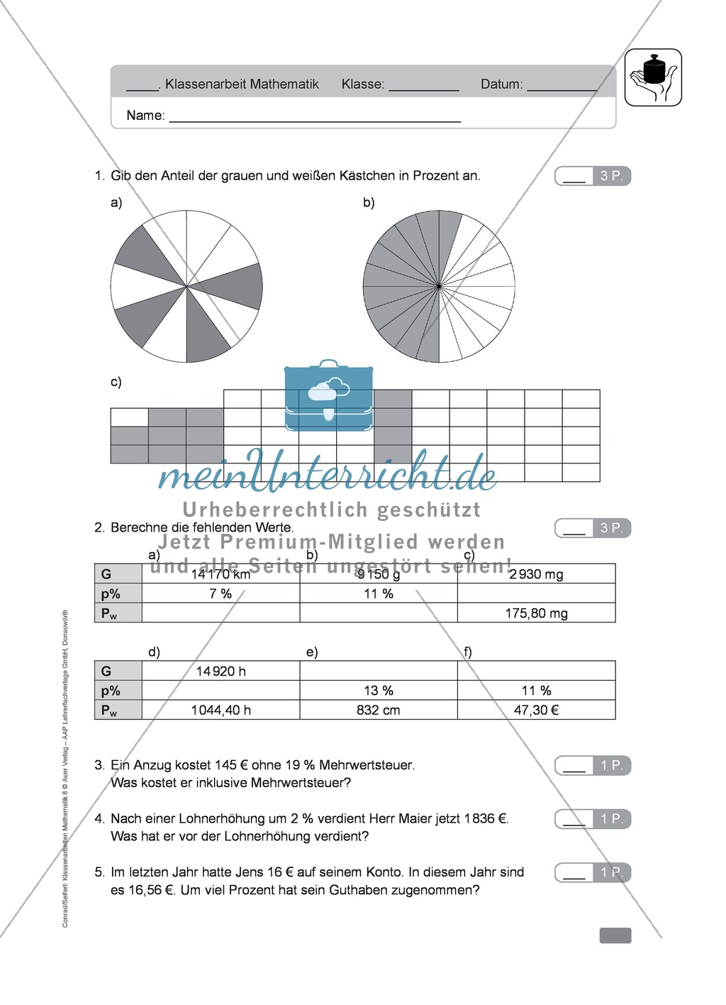 Lernkontrolle zur Prozentrechnung Preview 1