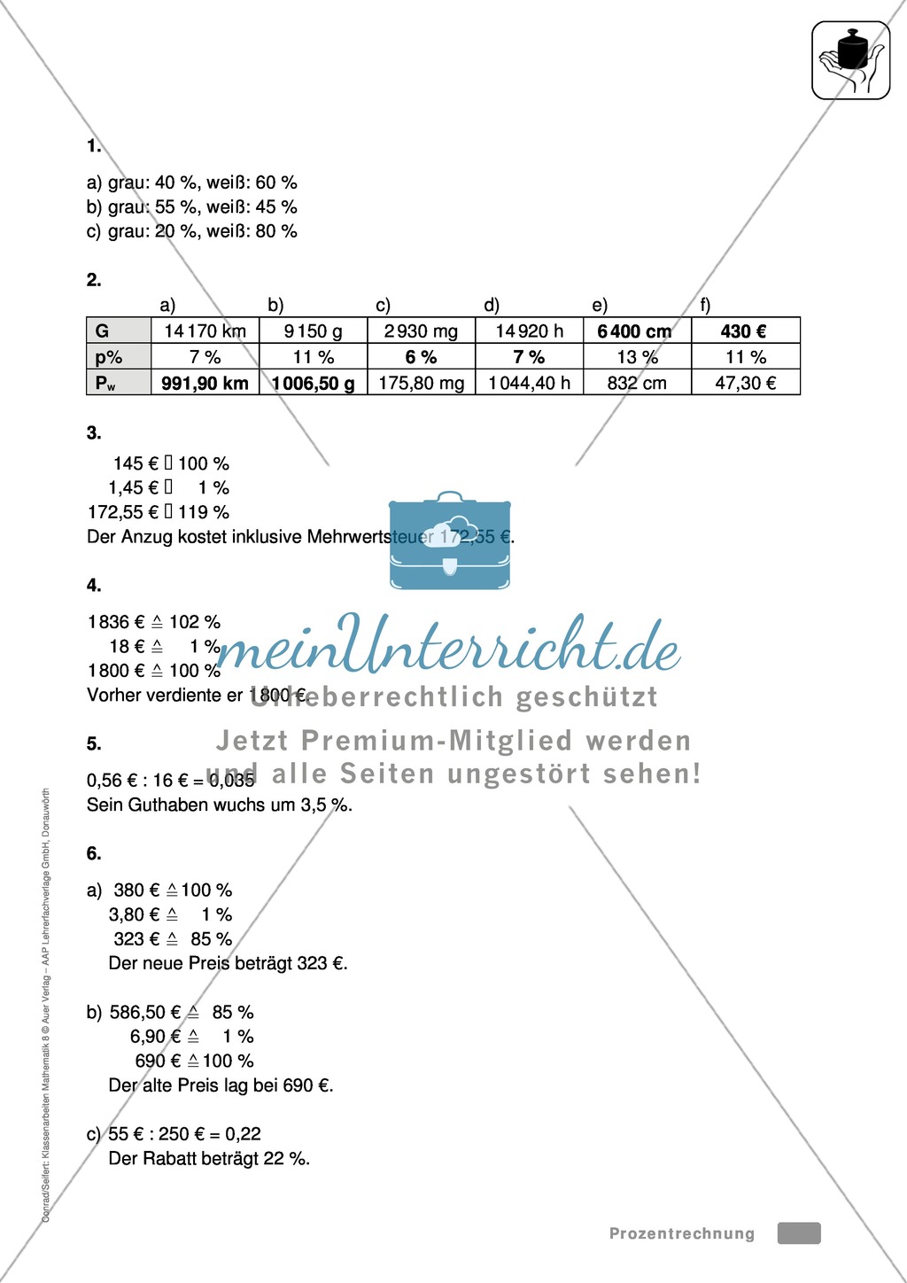 Lernkontrolle zur Prozentrechnung Preview 3