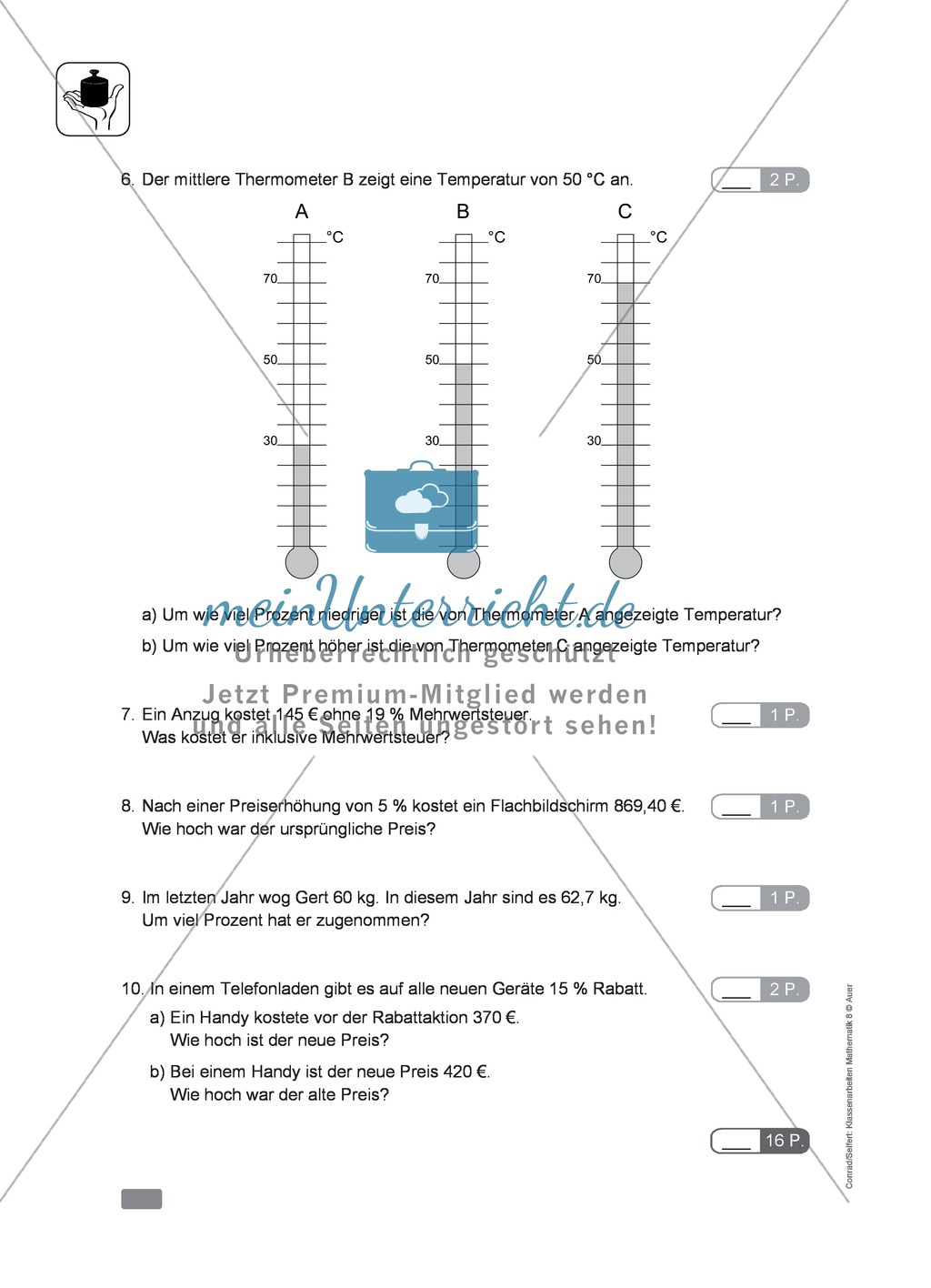 Klassenarbeit zur Prozentrechnung Preview 2