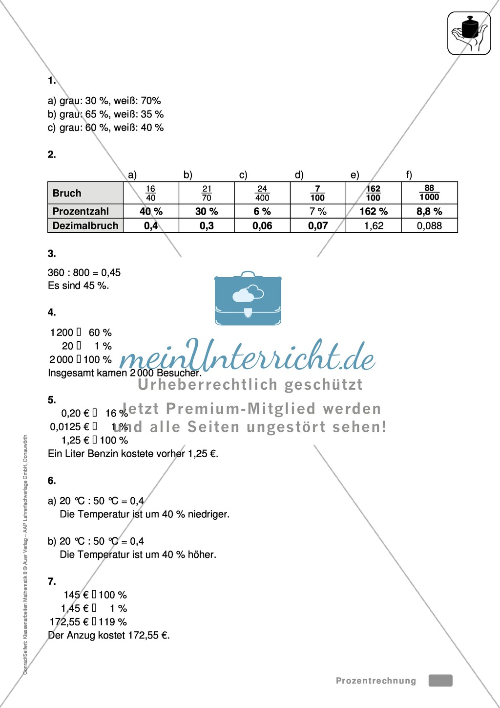 Klassenarbeit zur Prozentrechnung Preview 3