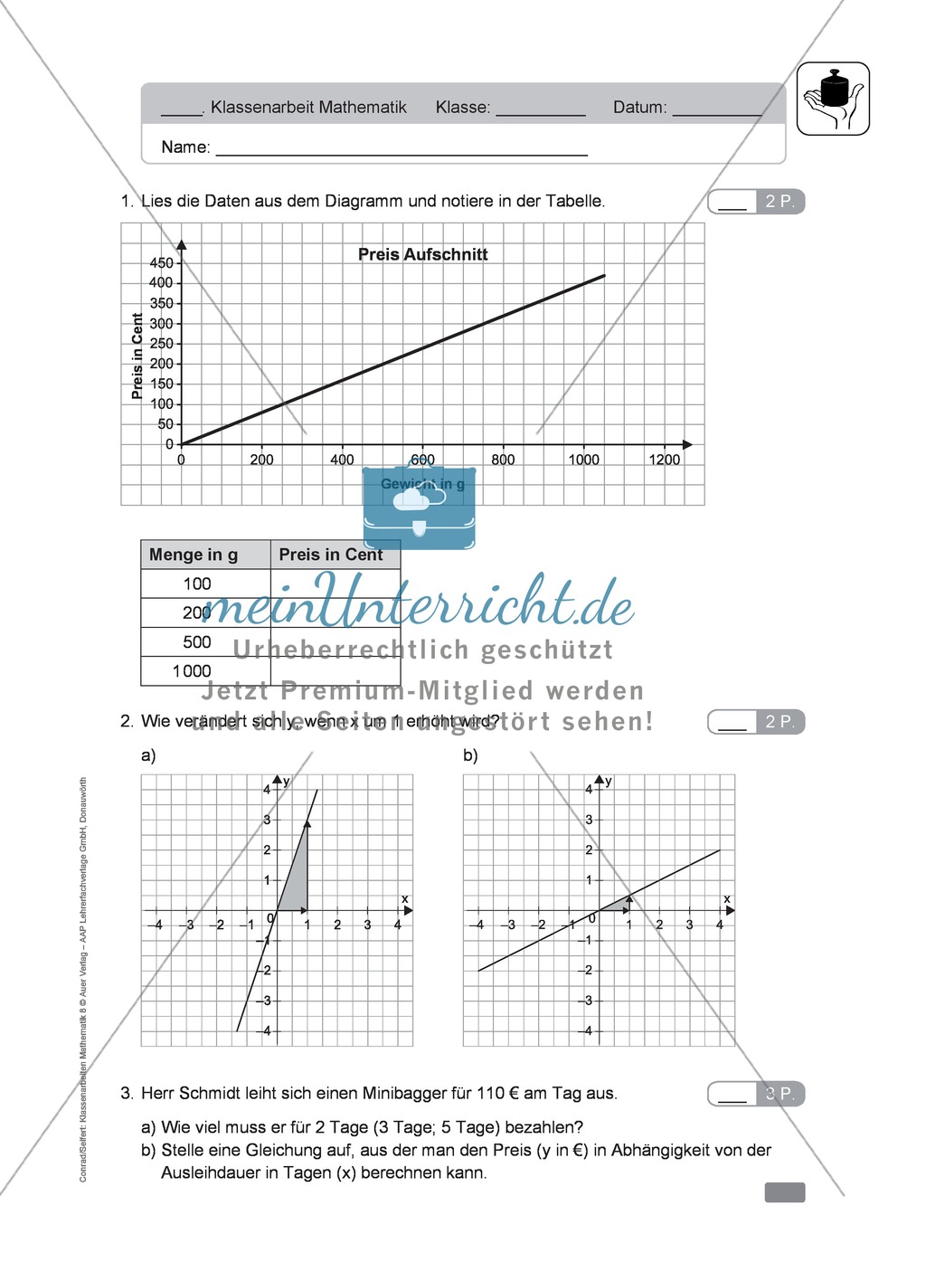 Klassenarbeit oder Lernkontrolle zur Bestimmung von eindimensionalen Funktionen Preview 1