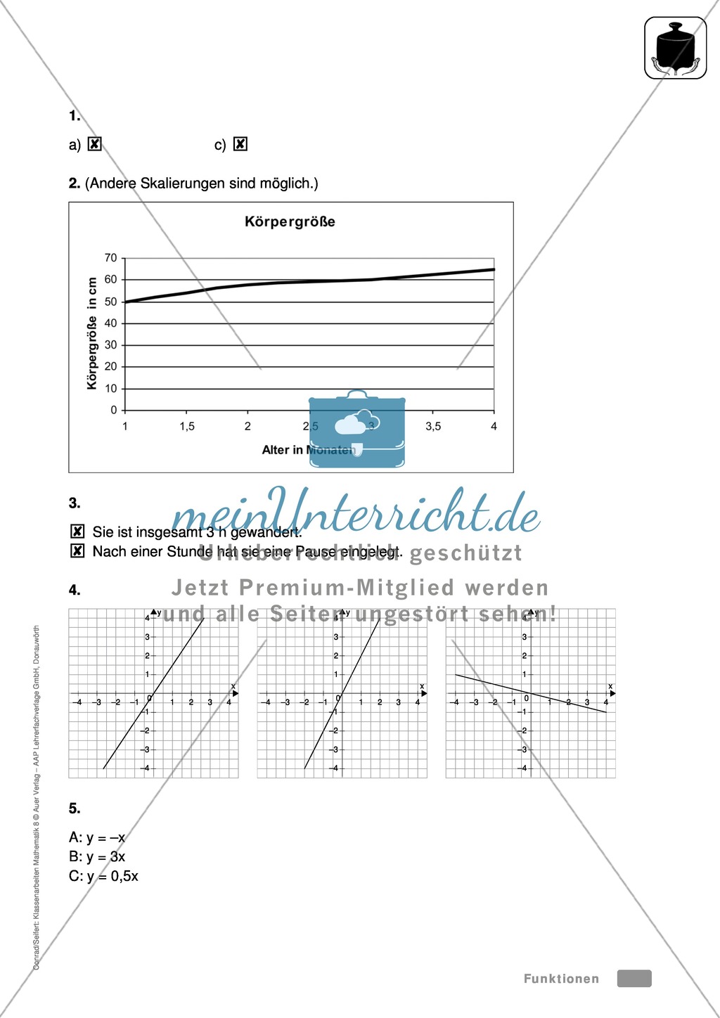 Lernkontrolle zur Bestimmung und Darstellung von Funktionen Preview 3