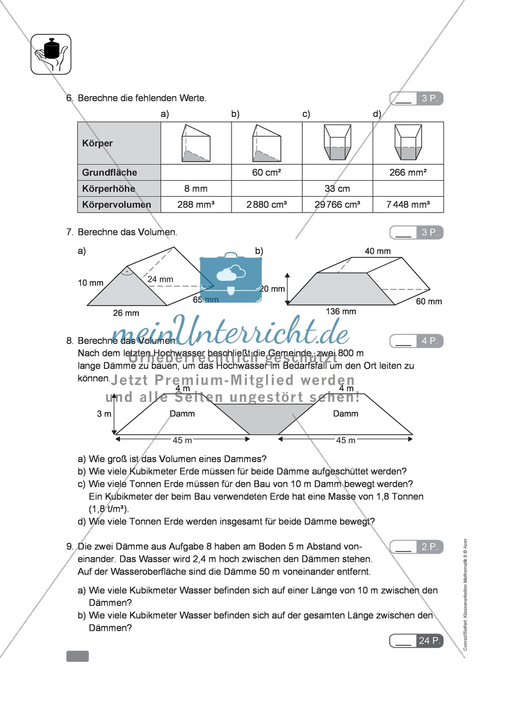 Klassenarbeit zur Berechnung von Oberflächen und Volumen eines Aquariums und Schokoladentafeln Preview 2