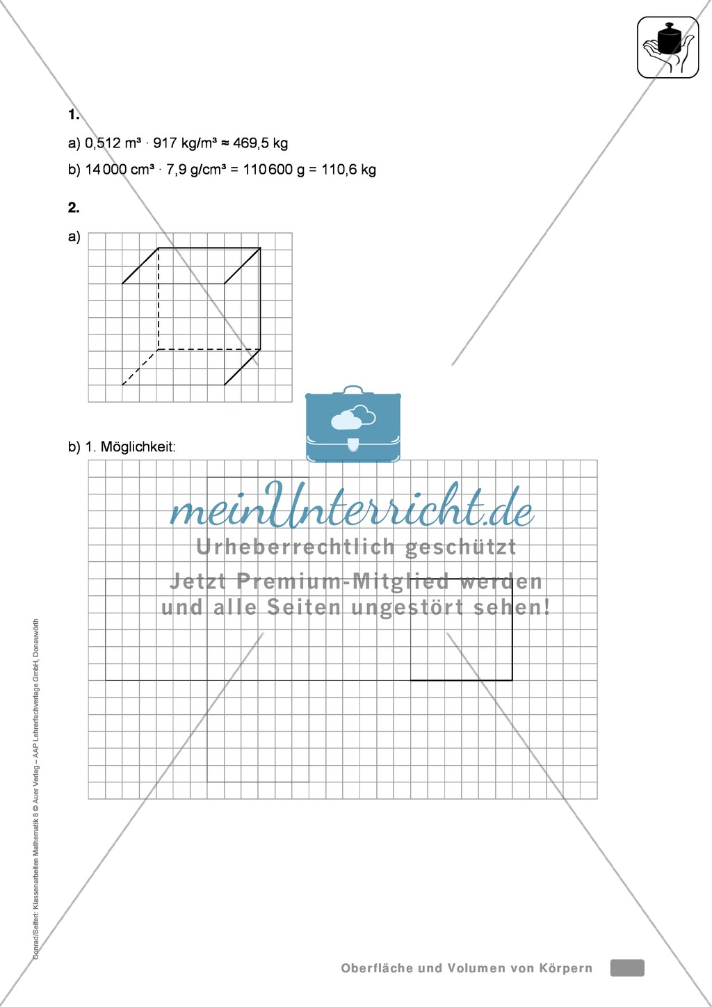 Klassenarbeit zur Berechnung von Oberflächen und Volumen eines Eiswürfels und Pflastersteinen Preview 3