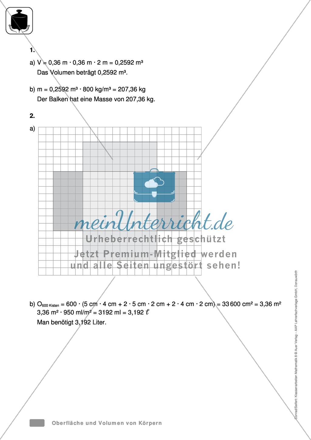 Klassenarbeit zur Berechnung von Oberfläche und Volumen von Holzbalken und Farbe für Holzkisten Preview 3