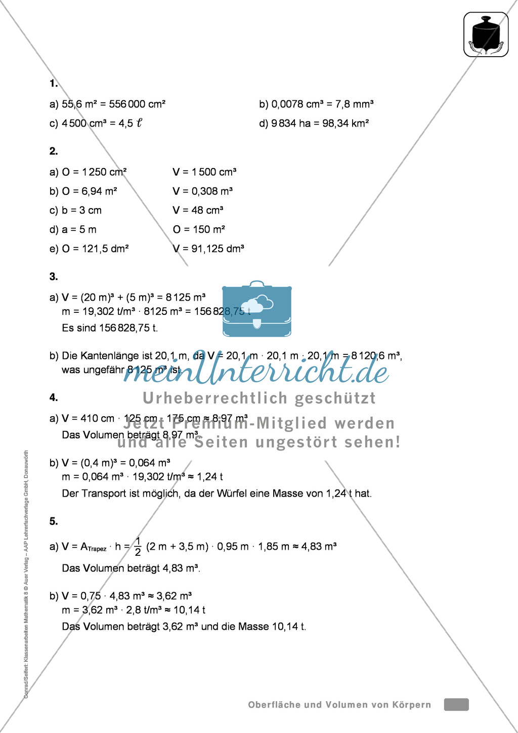 Klassenarbeit zur Berechnung von Oberfläche und Volumen von Gold und Ladefläche eines Sprinters Preview 3