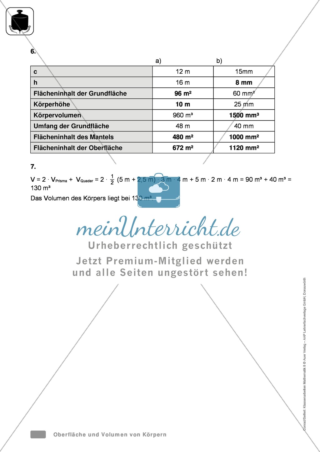 Klassenarbeit zur Berechnung von Oberfläche und Volumen von Gold und Ladefläche eines Sprinters Preview 4