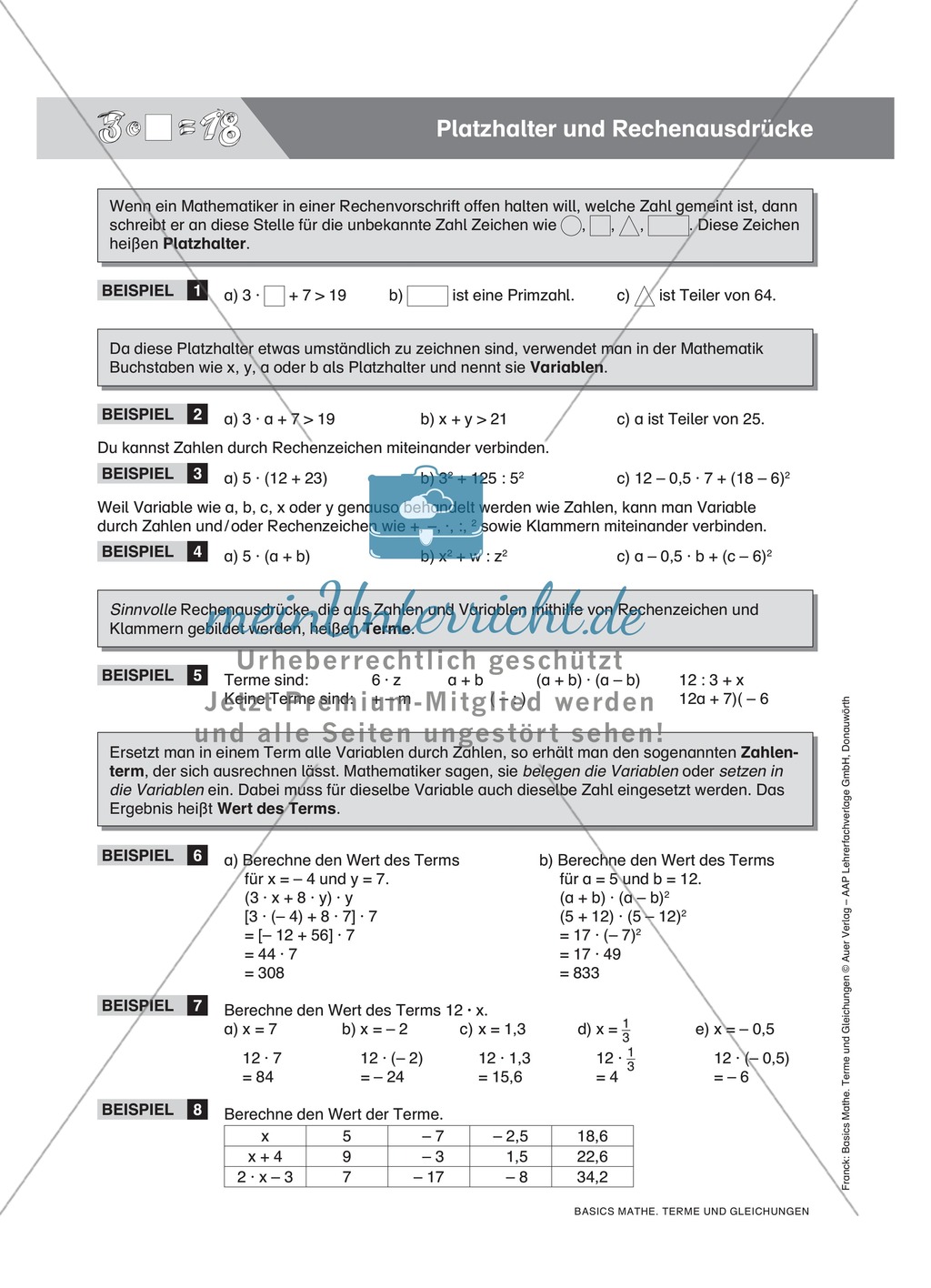Wiederholung und Übungen zur Funktion von Variablen Preview 1