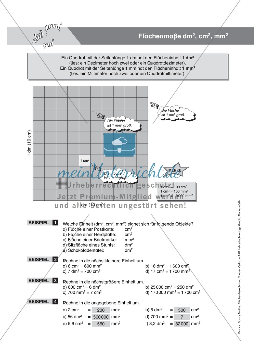 Bestimmung und Umrechnung von Flächenmaßen, mm² bis km² Preview 1