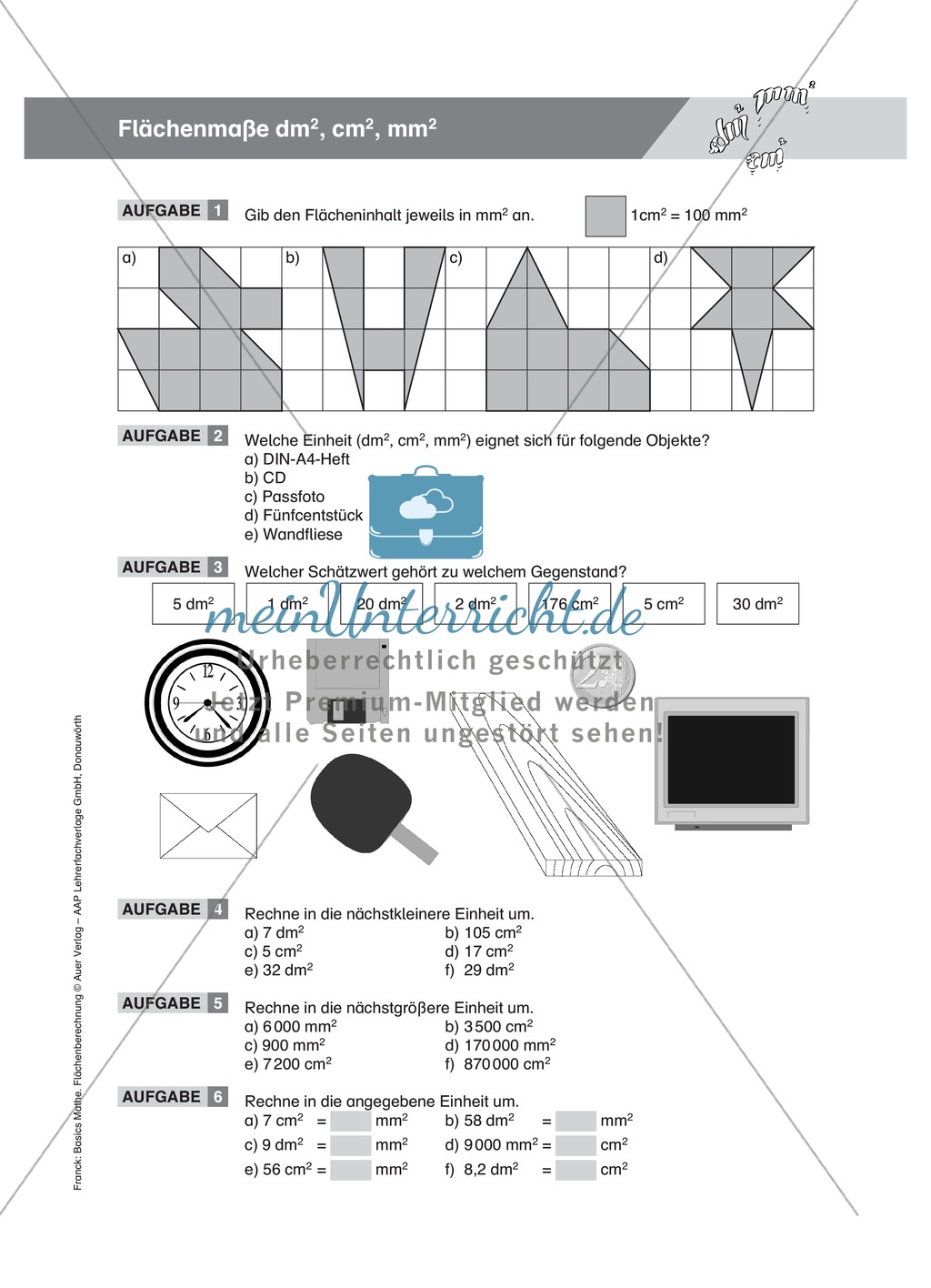 Bestimmung und Umrechnung von Flächenmaßen, mm² bis km² Preview 2