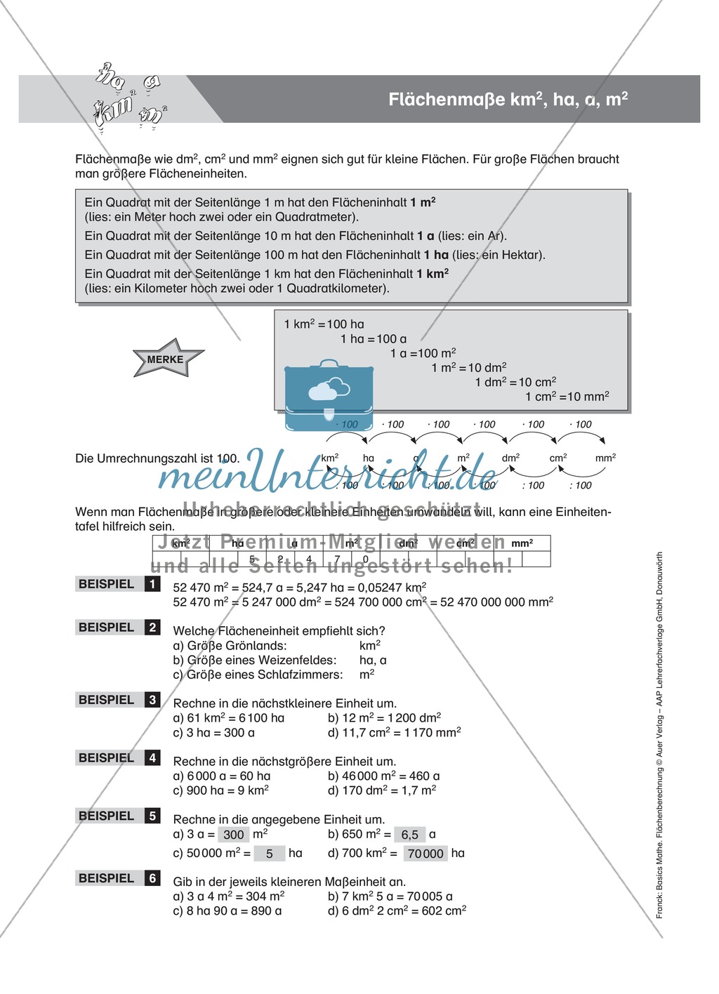 Bestimmung und Umrechnung von Flächenmaßen, mm² bis km² Preview 3
