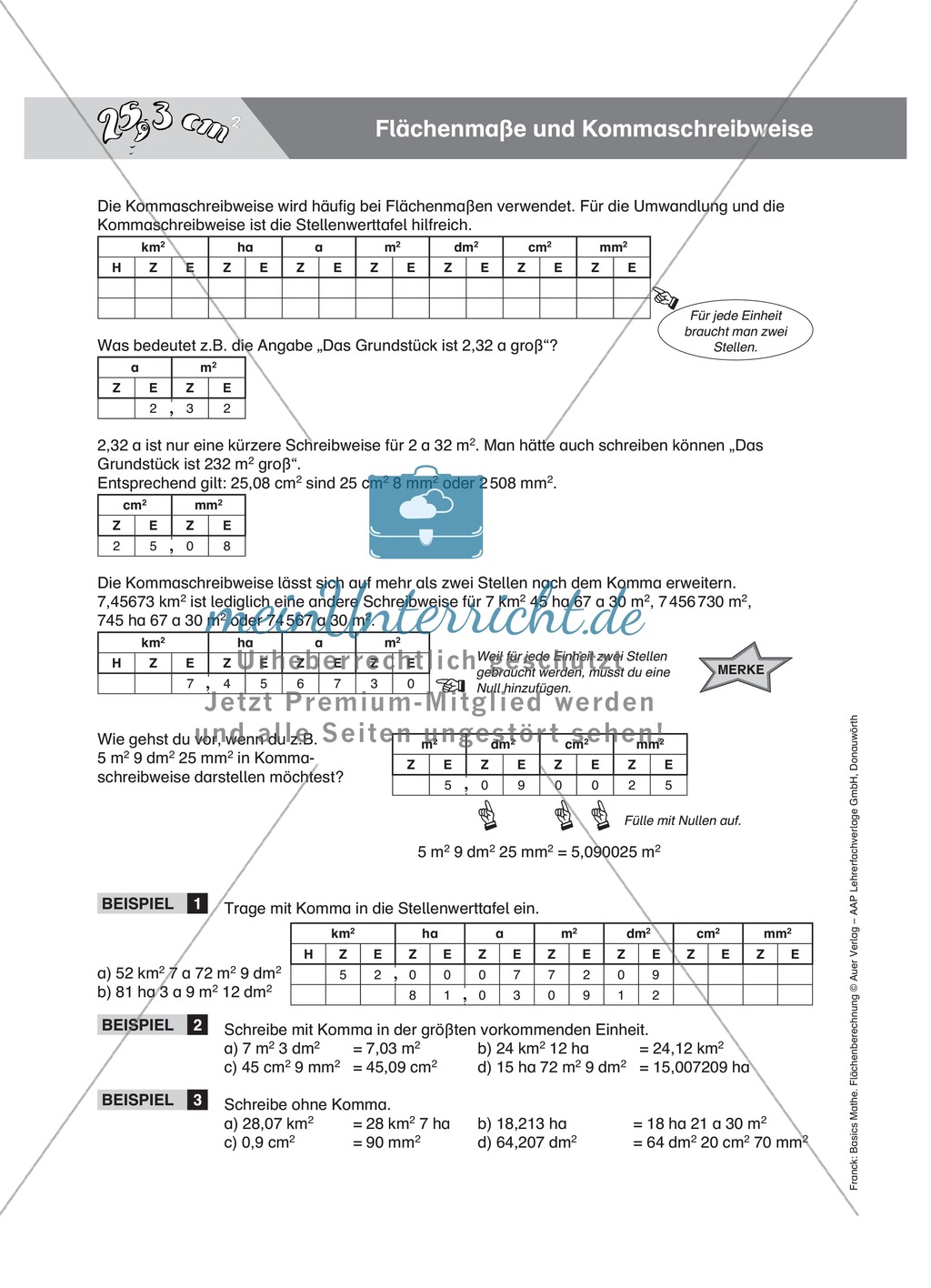Bestimmung und Umrechnung von Flächenmaßen, mm² bis km² Preview 5
