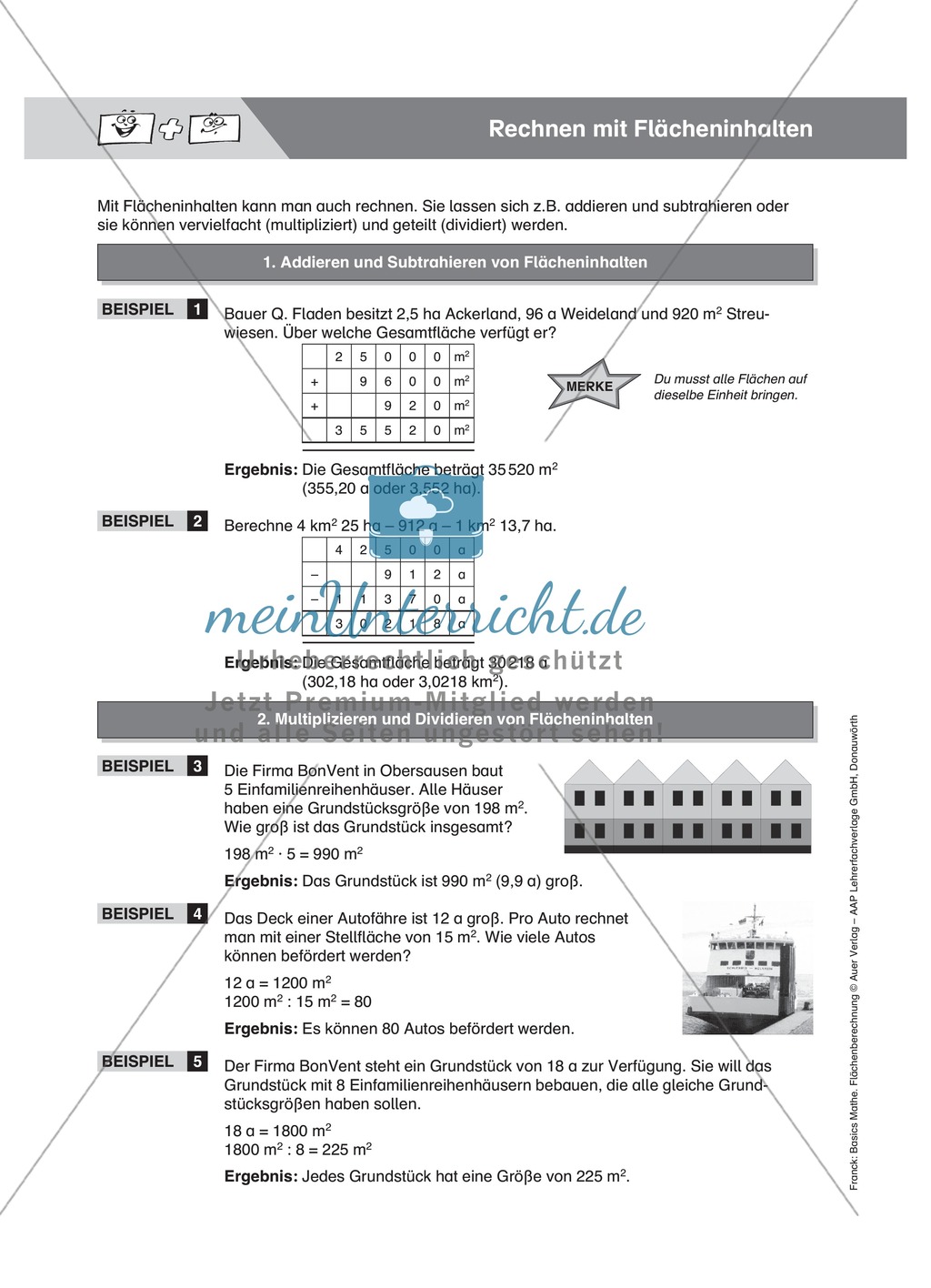 Anwendung der Grundrechenarten an verschiedenen Flächenmaßen Preview 1