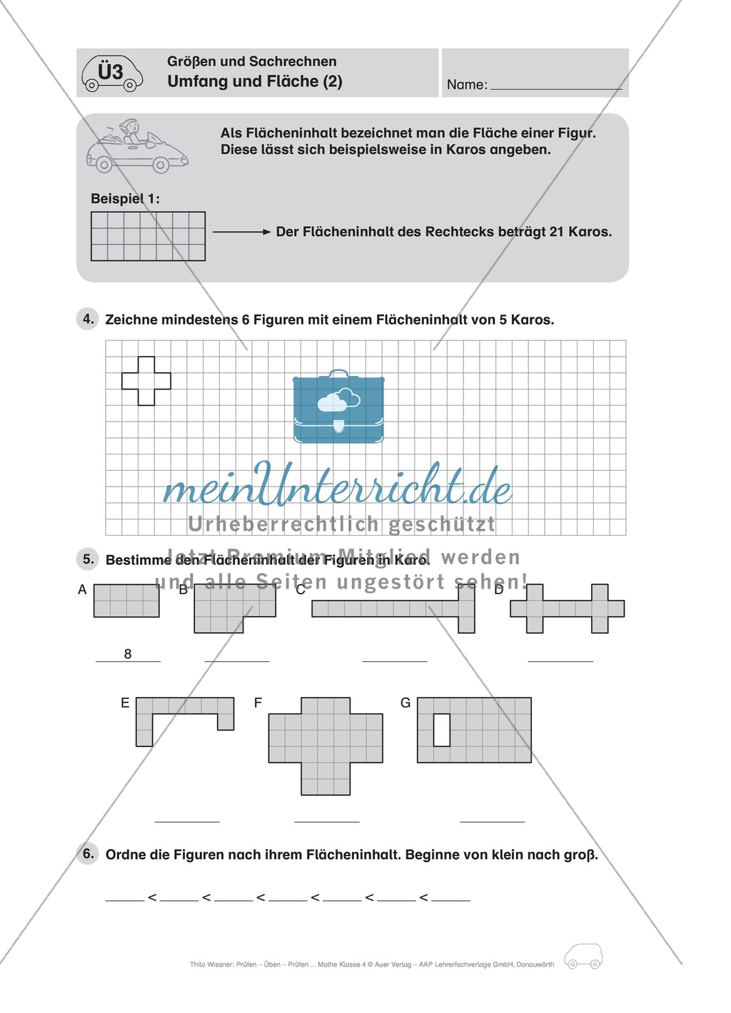 Umfang und Fläche von geometrischen Formen auf Kästchenpapier Preview 2