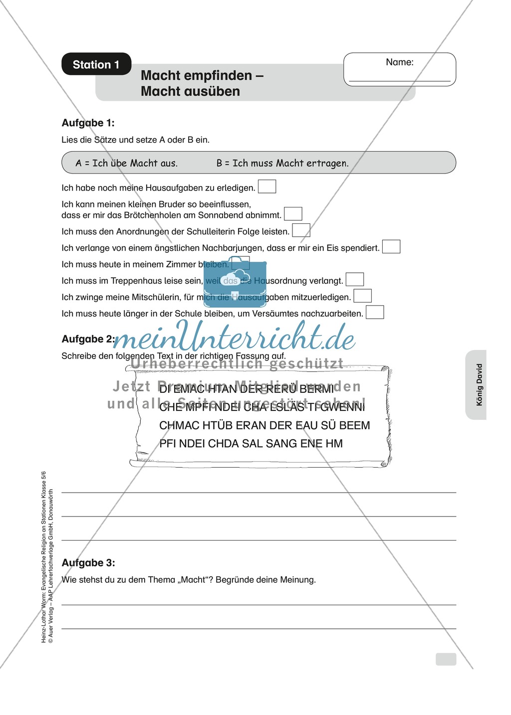 König David: Macht empfinden - Macht ausüben. Arbeitsmaterial mit Erläuterungen Preview 1