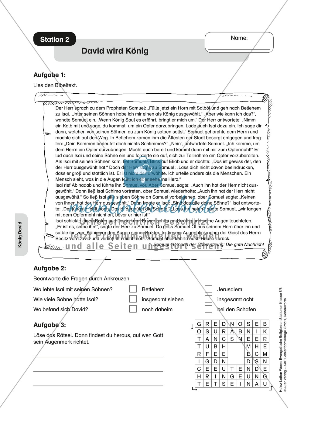 König David: Wie er zum König wird. Arbeitsmaterial mit Erläuterungen Preview 1