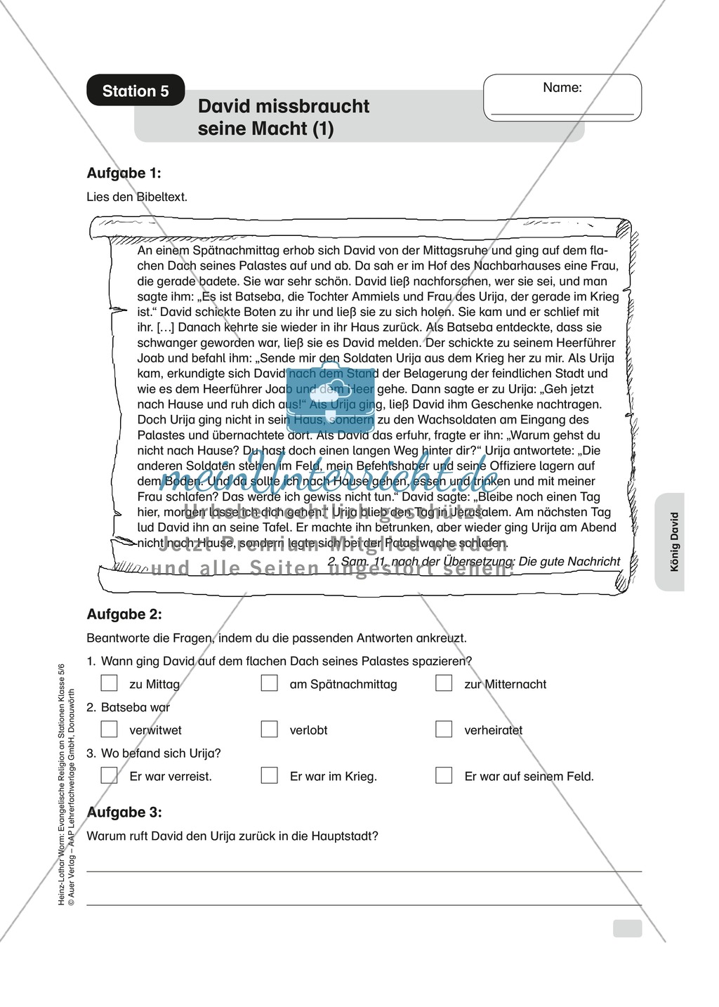König David: Machtmissbrauch. Arbeitsmaterial mit Erläuterungen Preview 1