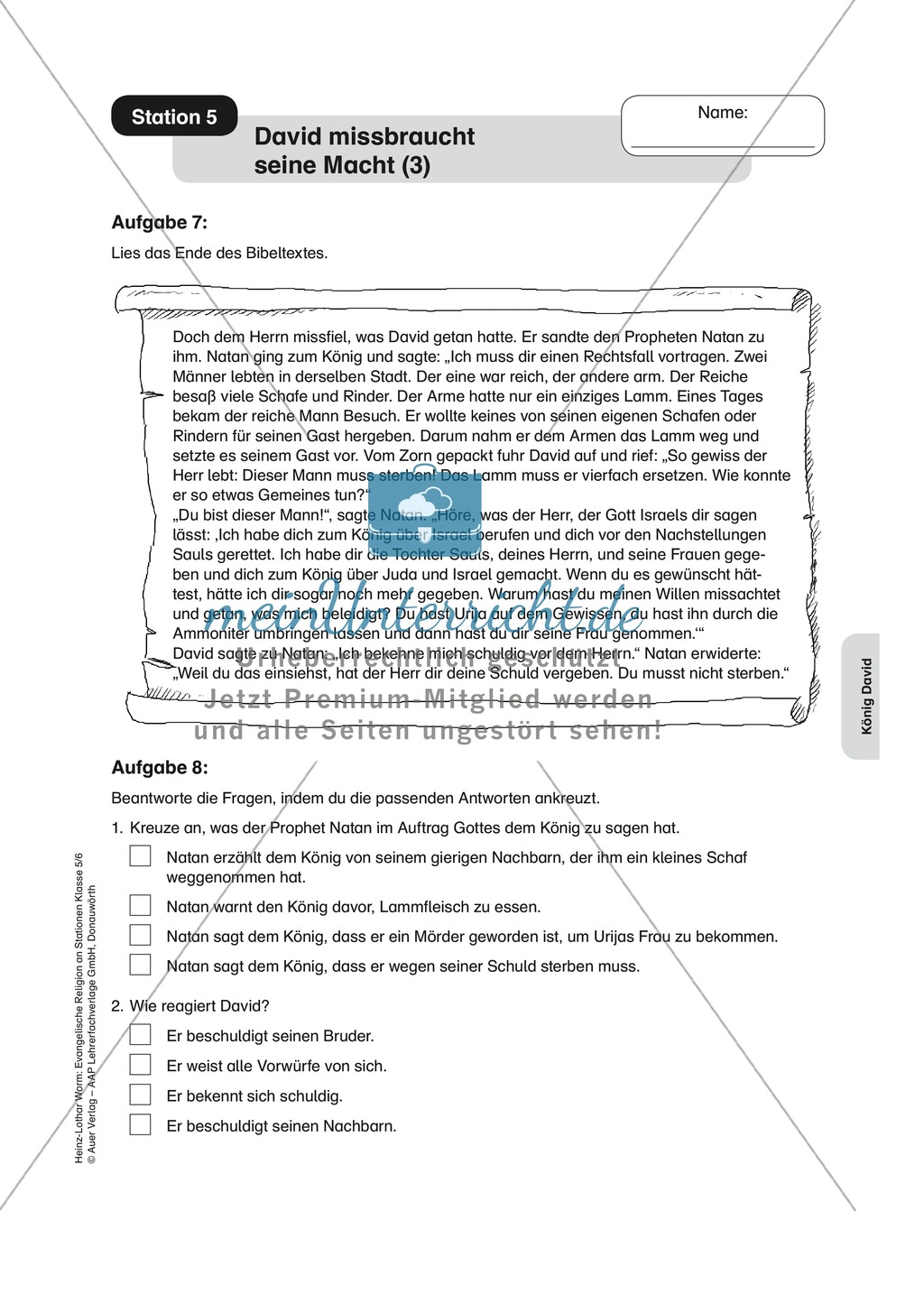 König David: Machtmissbrauch. Arbeitsmaterial mit Erläuterungen Preview 3