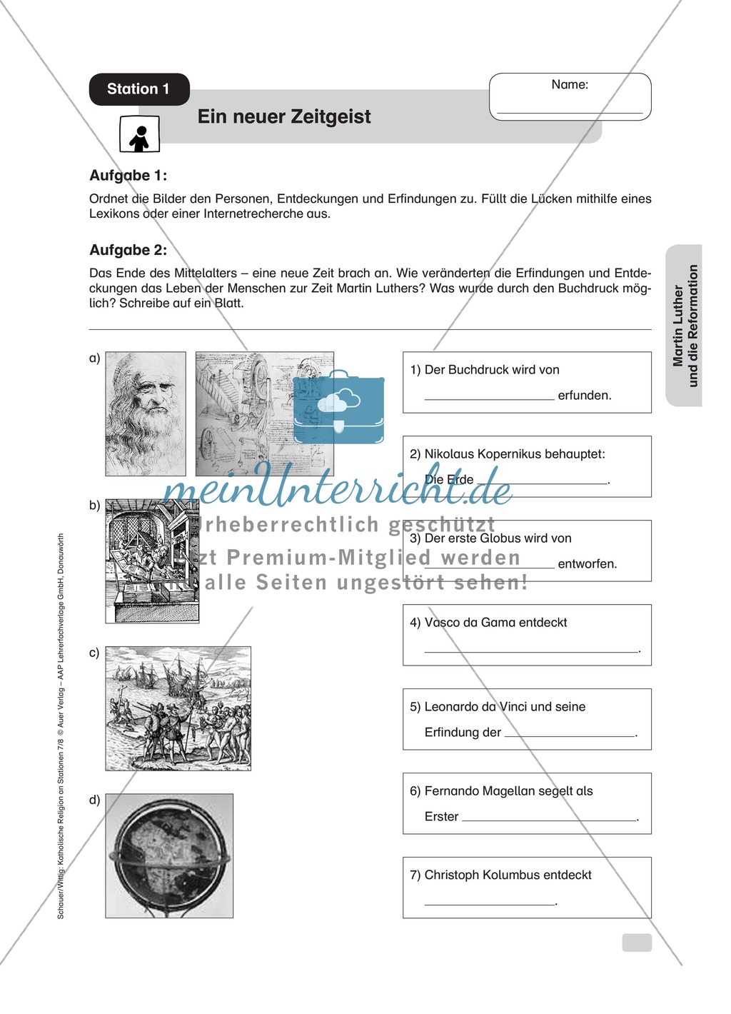 Martin Luther: Ein neuer Zeitgeist. Arbeitsmaterial mit Erläuterungen Preview 1