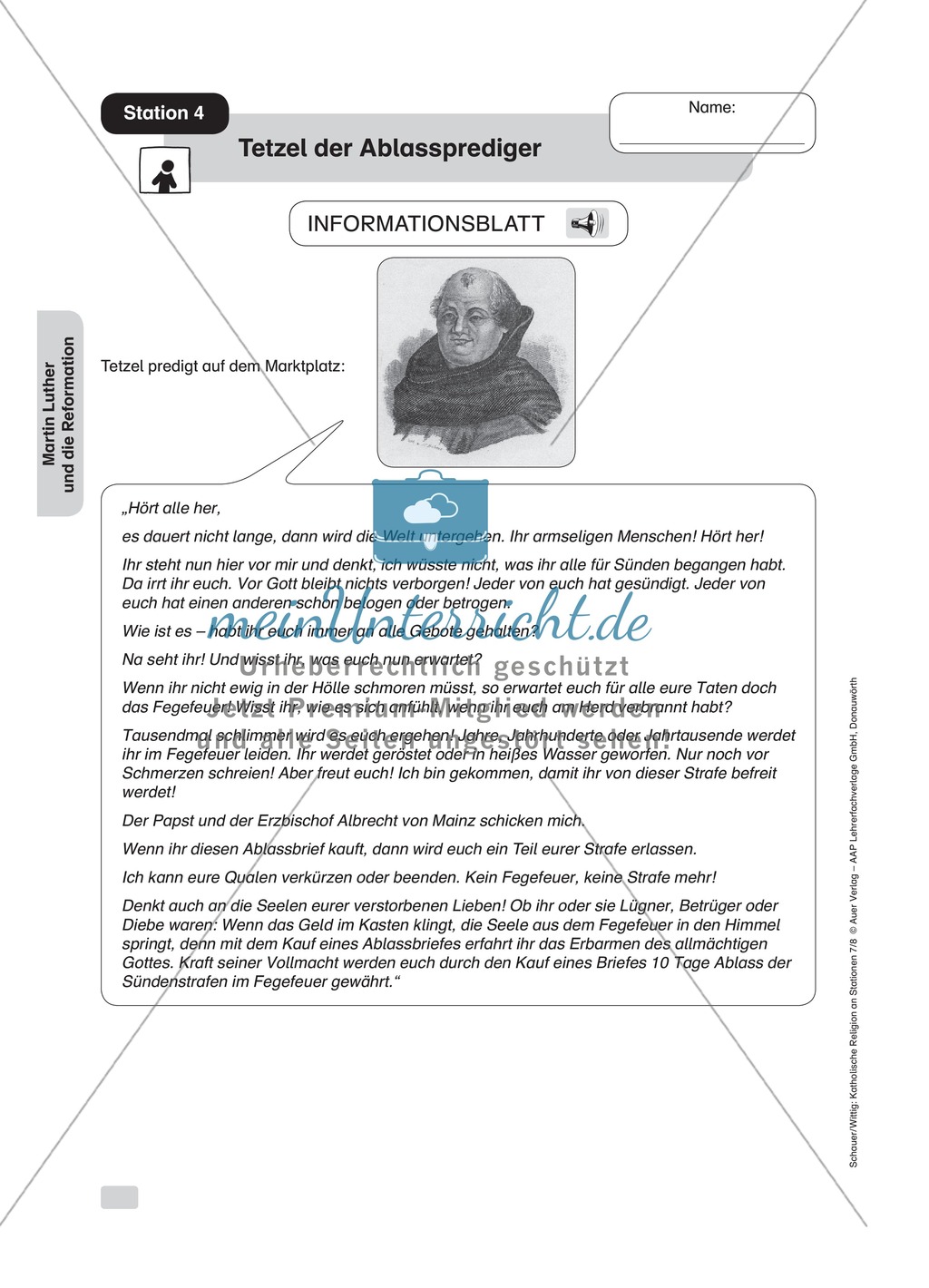 Martin Luther: Tetzel, der Ablassprediger. Arbeitsmaterial mit Erläuterungen Preview 1