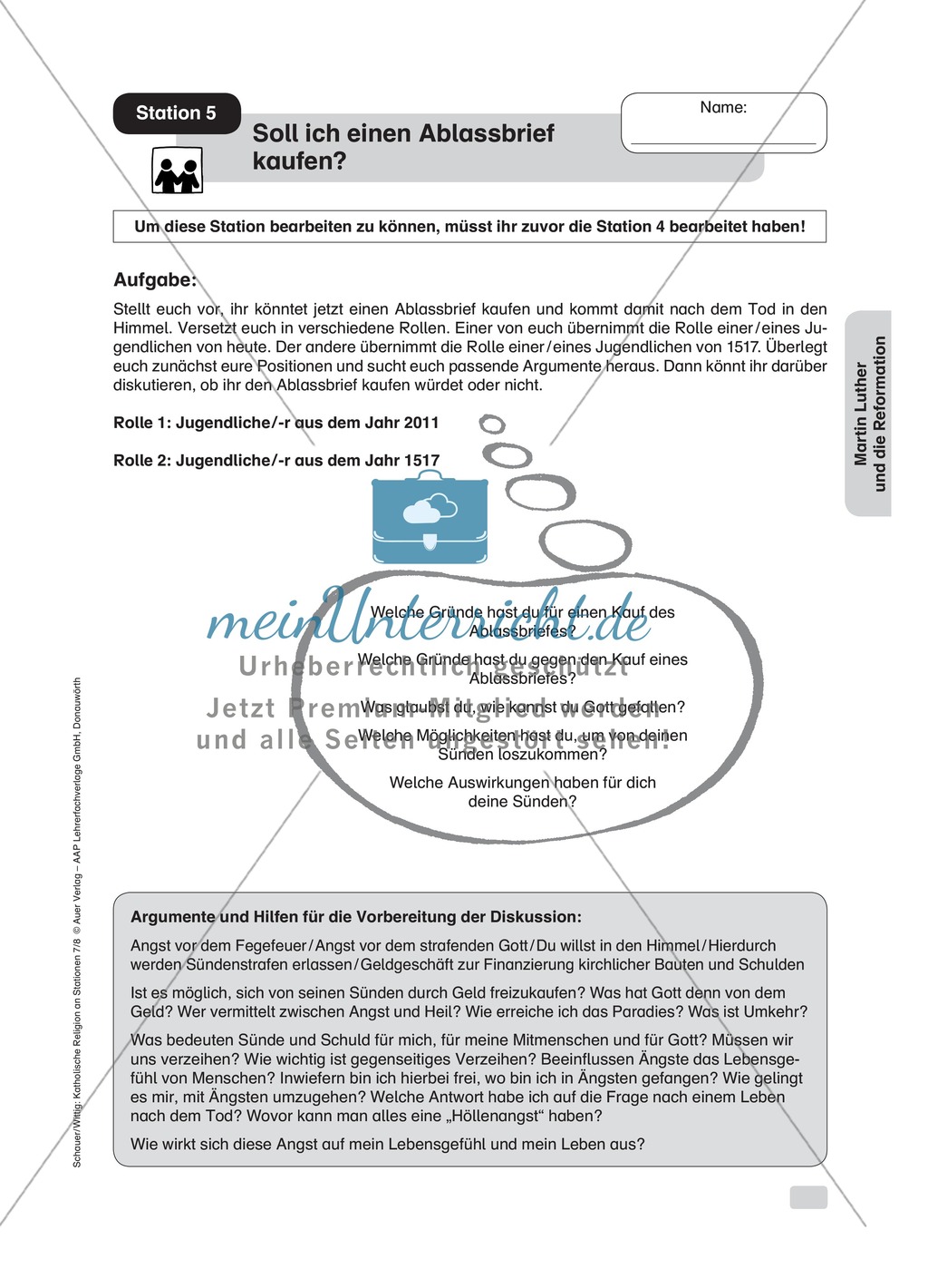 Martin Luther: Soll ich einen Ablassbrief kaufen? Arbeitsmaterial mit Erläuterungen Preview 1
