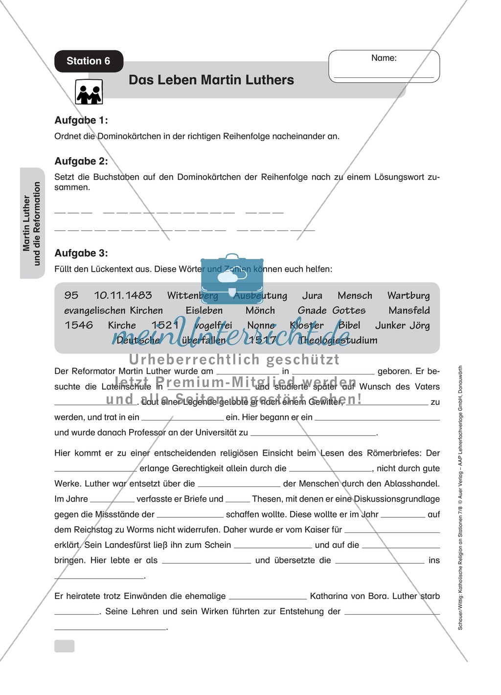 Martin Luther: Das Leben des Reformators. Arbeitsmaterial mit Erläuterungen Preview 1