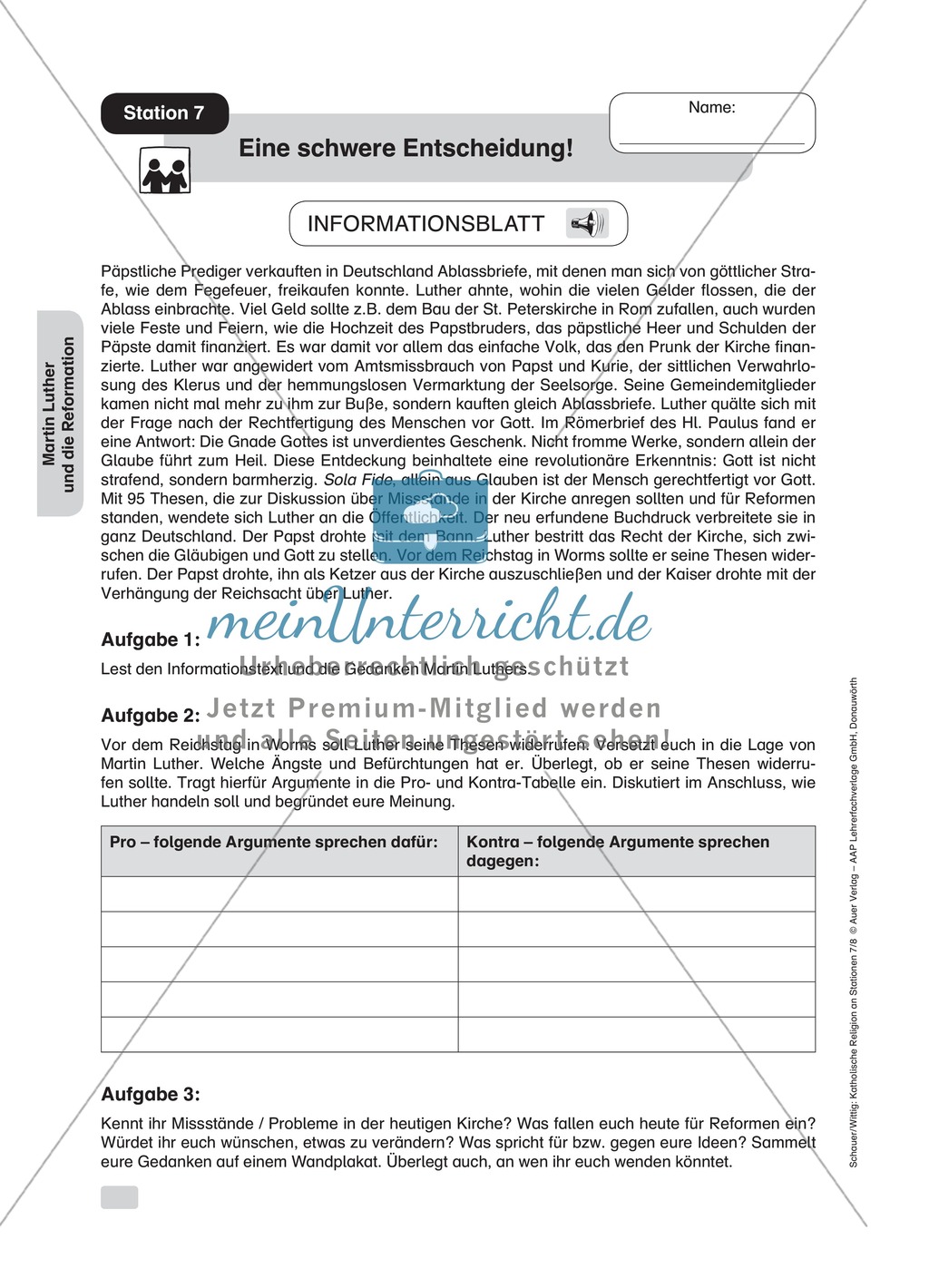 Martin Luther: Eine schwere Entscheidung. Arbeitsmaterial mit Erläuterungen Preview 1